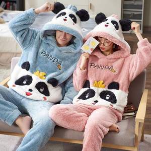 Parejas Pijamas Conjuntos Mujeres Hombres Invierno Espesar Pijamas Ropa de dormir Dibujos animados Dinosaurio Amantes coreanos Ropa de Casa Suave y cálido <span class=keywords><strong>Pijama</strong></span> Sudaderas con capucha - Product Image 4