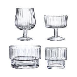 <span class=keywords><strong>Bol</strong></span> à glace en verre écologique à rayures verticales, pour pudding, yaourt, jus, dessert, avec un pied haut, emballé dans un carton - Product Image 2