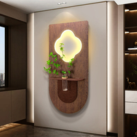 Décoration murale de luxe pour la maison, peinture et art mural 3D en grès avec lumières LED et vase, décorations murales pour le salon