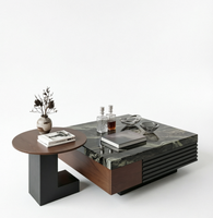 Ensemble de table basse contemporaine convertible, mobile et extensible, plateau en faux marbre, hauteur réglable, montage facile, léger