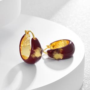 Pendientes de Aro de Estilo Francés de Alta Gama, Chapados en Oro de 22K, con Esmalte Negro, Pendientes de Aro Circulares con Efecto de Goteo de Aceite Vintage para Niñas, Regalos para Fiestas - Product Image 2
