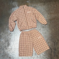 Ensemble de survêtement coupe-vent et short ample en nylon à motif écossais personnalisé pour jogging