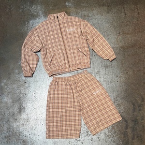 Factory Custom Plaid Pattern Print Windbreaker Jackets and Nylon Baggy Shorts Set Jogging Suits Design <b>Tracksuit</b> Windcheater Set - Product Image 1