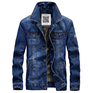 Chaqueta de Mezclilla de Invierno para Hombre, Corte Ajustado, Cuello Alto, con Botones y Letras Impresas Personalizadas, de Alta Calidad - Product Image 1