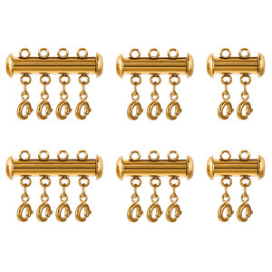 Fermoir magnétique coulissant 2-5 trous |   Fermoir tubulaire multi-brins en acier inoxydable plaqué or PVD pour la fabrication de bijoux DIY (bracelets, colliers) - Product Image 1