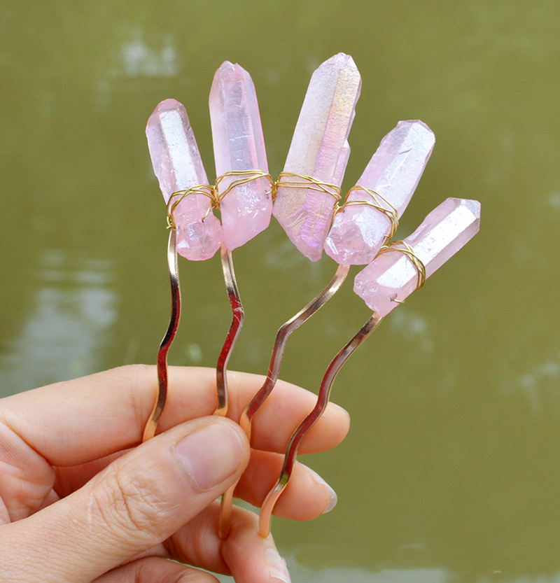 Handmade Crystal Quartz Comb Mystic Quartz Hair Pin Bridal Accessories  Unique Hair Piece Clear Crystal Rose Quartz Hairpin