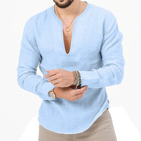 T-shirt décontracté tricoté uni à col en V profond et manches longues pour homme, collection automne 2026, haute qualité, grandes tailles, coupe classique, teinture unie