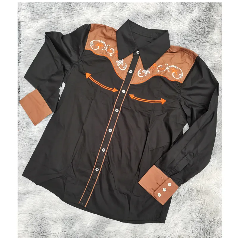 Knoopsluiting Geborduurde Lange Shirts Drukknoop Western Shirt Cowboy Shirt Voor Heren