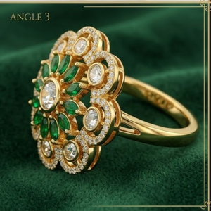 925 Silver Emerald Kundan Floral <b>Ring</b> <b>Gold</b> Adjustable Statement Jewelry for Women Party Wear Fashion Women Wedding Jewelry - Product Image 4