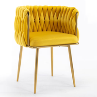 Table et chaises de salle à manger en tissu classique moderne, pieds en métal doré, velours tissé doux, design luxueux, meubles de maison, nature
