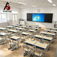 Ensemble de mobilier scolaire ergonomique moderne réglable en hauteur avec chaise et bureau, porte-stylo, panier de rangement et crochet pour sac à dos pour salle de classe