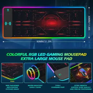 Kablosuz şarj mouse pad özel logo kablosuz şarj büyük boy RGB LED oyun mousepad bilgisayar mouse pad gamer için