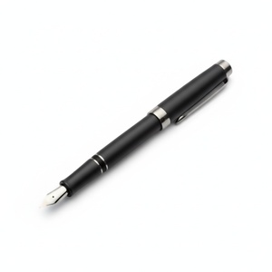 Stylo plume noir mat avec pointe en acier brossé, corps en laiton laqué, logo personnalisé, cadeau d'affaires, 0,5 mm - Product Image 2