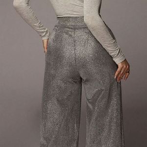 Pantalone con paillettes a vita alta splendido pantalone da notte da donna Design alla moda <span class=keywords><strong>pantaloni</strong></span> glitterati poliestere \/cotone frontale piatto Vintage - Product Image 4