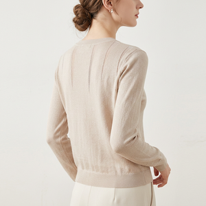 Suéter de Punto Personalizado para Mujer, Cuello Redondo, Manga Larga, Estilo Minimalista, Tejido de Lana, Color Sólido, para Otoño - Product Image 4
