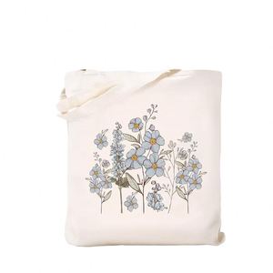 Sac en toile de coton personnalisé, motif floral DIY, petit sac de plage frais et tendance, vierge, vente en gros pour promotion - Product Image 1
