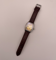 Montre mécanique attrayante à la mode pour hommes cadran squelette boîtier analogique en acier inoxydable bracelet en cuir véritable 50m étanche