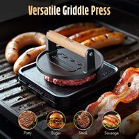 Presse à hamburger Smash robuste de 2 lb pré-assaisonnée en fonte américaine Hamburger Smasher manche en bois gril bacon outil de presse à viande