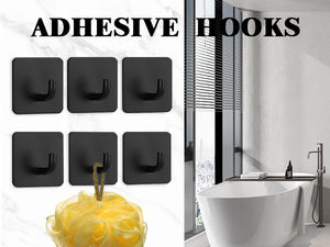 מתלה מקלחת מודרני, חזק במיוחד, עשוי נירוסטה + סגסוגת אבץ, עם 4 ווים, להתקנה על הקיר ללא סימנים, עם דבק חזק. - Product Image 2