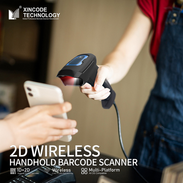 Xincode Wireless 1D Barcode Scanner QR Bar Code Scanner 2D Barcode Reader for Pos Supermarket Warehouse