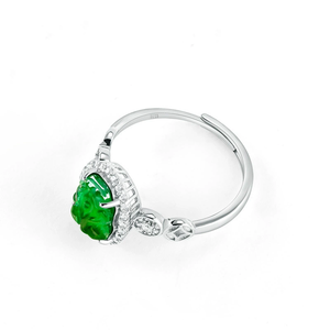 Authentic S925 silver natural A-grade jadeite green fox-shaped amulet ice-quality <b>jade</b> <b>ring</b> for women, adjustable size. - Product Image 2