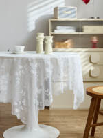 Nappe ronde en dentelle florale transparente, nappe transparente à bord ondulé blanc pour mariage, fête, décoration de salle à manger