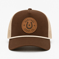 Casquette Trucker à 5 Panneaux avec Dos en Maille Bicolore, Cordon Avant, Logo en Cuir Embossé Personnalisé, Respirante et Réglable avec Fermeture Snapback