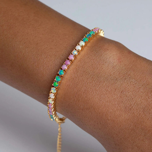 <span class=keywords><strong>Bracciale</strong></span> Tennis Geometrico Colorato da 3mm Placcato <span class=keywords><strong>Oro</strong></span> 18K in Ottone con Opale e Zirconi, Gioielli alla Moda per Uomo e <span class=keywords><strong>Donna</strong></span> - Vendita Calda - Product Image 2
