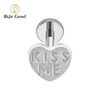 Bijou de piercing labret en titane plaqué or, motif cœur lettre KISS ME, filetage interne, 16G, dos plat, pour cartilage, boucle d'oreille et piercing de lèvre