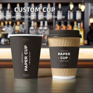 Gobelets à café jetables en papier de 12 oz, à paroi ondulée, avec revêtement PE imprimé, pour emporter - Product Image 1