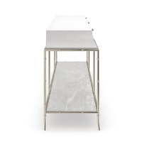 Table console moderne et luxueuse avec élégant panneau de bois et double plateau en marbre Mobilier facile à charme pour la maison et l'hôtel Ensemble de salon
