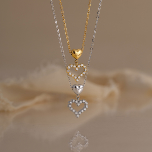 Collana con Doppio Ciondolo a Cuore in Acciaio Inossidabile <span class=keywords><strong>J</strong></span>&D Jewelry per Donne, Colore Argento con Strass Scintillanti, Regalo Romantico - Product Image 6