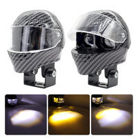 Phare auxiliaire de moto à double lentille haute luminosité, jaune et blanc, clignotant, à LED