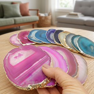 Posavasos de Ágata Natural Rosa, Pulido, Forma Irregular, para Taza de Café, Té, Cerveza, Decoración de Bar - Product Image 4
