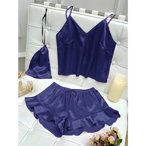 All'ingrosso <span class=keywords><strong>pigiama</strong></span> di seta Sexy Sexy da donna <span class=keywords><strong>pigiama</strong></span> in raso a manica corta per l'estate autunno primavera con dettagli in <span class=keywords><strong>pizzo</strong></span> - Product Image 3