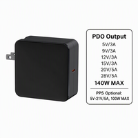 Chargeur 140W GaN PD3.0 PPS avec protection OTP, adaptateur USB-C simple, prise US fixe, charge rapide pour ordinateur portable, tablette et téléphone