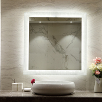 Miroir de salle de bain mural en aluminium avec cadre LED texturé en forme de carré, miroir de vanité décoratif personnalisé avec éclairage arrière