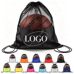 Custom Logo Polyester Backpack Breathable Mesh With <b>Drawstring</b> Basketball Storage <b>Bags</b> for Sports Training - Product Image 1