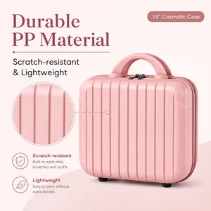 Custom Logo 14 Inch Lightweight PP Material Travel <b>Cosmetic</b> <b>Organizer</b> Zipper Closure Soft Handle Portable Makeup Storage Luggage - Product Image 3