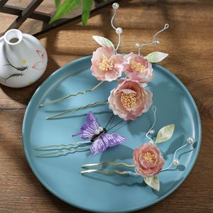 Nueva horquilla para el cabello de estilo chino con diseño floral rosa dulce para novias que usan batas de la mañana, juvenil y adecuada para el maquillaje, tradicional - Product Image 1