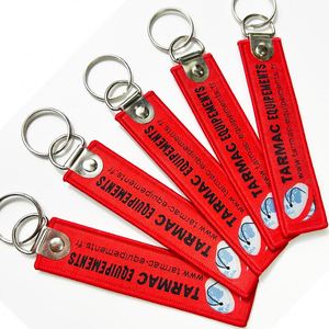 <b>Custom</b> Logo Fabric Embnroidery Keychain Personalized Merrow Border Woven Chain <b>Key</b> Tag - Product Image 2
