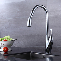 Robinet de cuisine moderne à poignée unique avec bec verseur mitigeur d'évier en nickel brossé avec tête de pulvérisation chromée