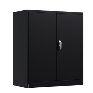 Armoire de rangement en acier avec porte verrouillable et 2 étagères réglables - Utilisation commerciale, bureau à domicile et salle de sport, noir - Product Image 1