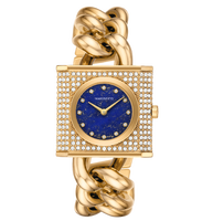 Jam Tangan Wanita MAROSERTO Logo Kustom, Jam Tangan Rantai Mini Lock Pavé Stainless Steel Warna Perak untuk Wanita