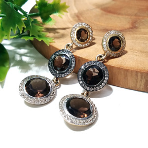 Natural Smoky Quartz & Zircon Hook <b>Drop</b> Earrings Solid 925 Sterling Silver Bohemian Style Handmade Women/Unisex Gift Jewelry - Product Image 4