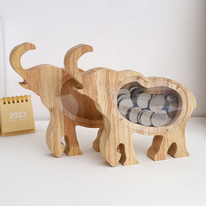 Hucha de madera decorativa, hucha de elefante de dibujos animados de acrílico transparente, hucha de dinero de Año Nuevo para niño, arte en madera. - Product Image 1
