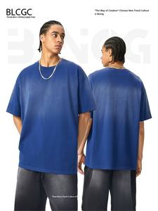 T-shirt à col rond personnalisé de haute qualité 250gsm coupe ample lavé en détresse avec logo brodé - Product Image 2