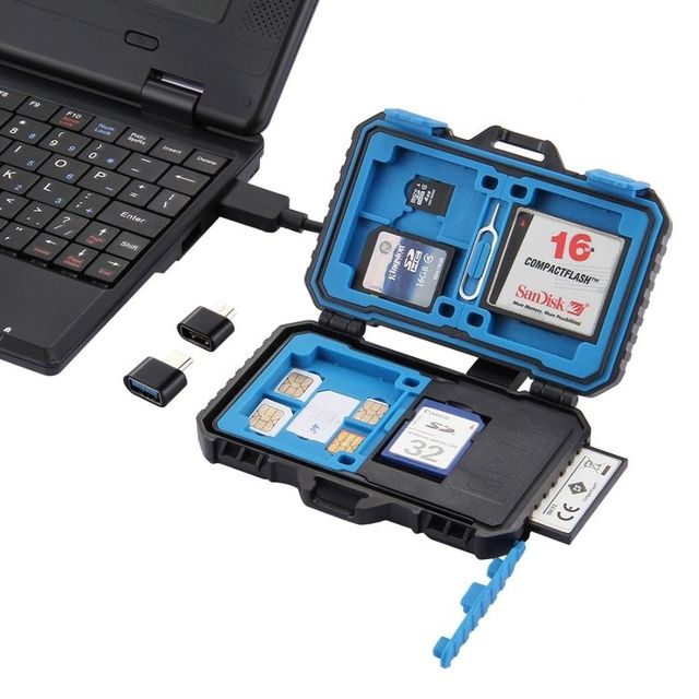 PULUZ Card Reader+22 in 1 Waterproof Memory /SD Card Case Storage Box for 1Standard SIM+2Micro-SIM+2Nano-SIM+7SD+6TF+1CARD PIN