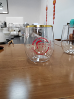 Copa de Vino sin Tallo de Plástico PET Irrompible de 16 oz con Borde Dorado, Impresión Personalizada