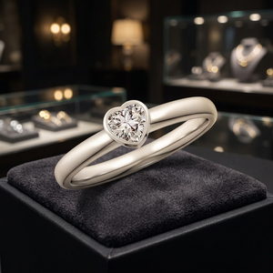 Anillo Solitario Minimalista con Diamante Cultivado en Laboratorio, Corte Corazón, Engaste en Bisel, Oro 10K/14K/18K, Plata 925/935, Rodio, para Boda o Compromiso - Product Image 1